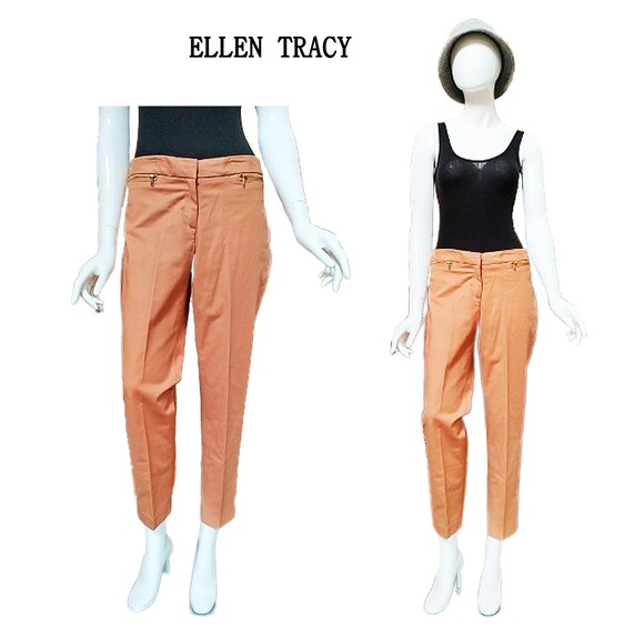 ELLEN TRACY NEW Old Money CASHEW MOCHA Exposed Zip Straight Ankle Leg Pant 4 - Picture 1 of 12